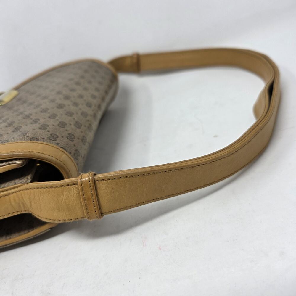 Vintage Gucci Micro GG Crossbody Bag 1970s Tan Canvas Italy Brass Lock Brown - Picture 4 of 16